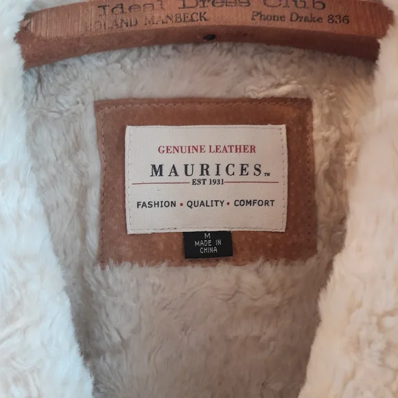 175a. vintage tan Maurices leather y2k Penny Lane coat with faux fur trim, M - Picture 7 of 7